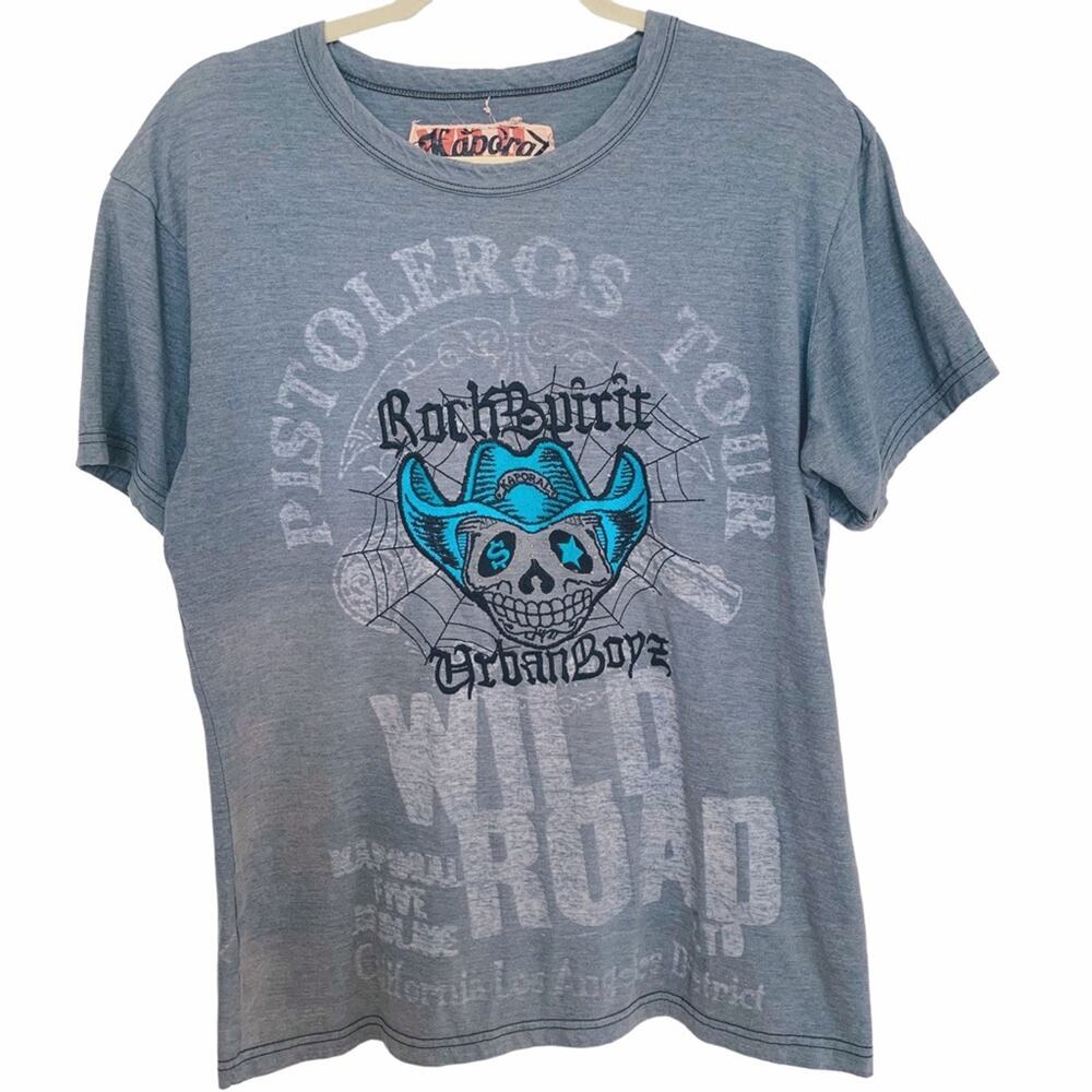 Kaporal Blue Wash Embroidered Cowboy Skull Urban Boyz Tee X Large